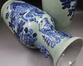 Pair of Qing Dynasty Kangxi Style Blue and White Porcelain Huagu Vase,China Vintage ceramic collection Chinese Antiques Porcelain