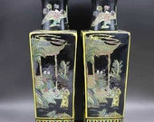 Pair of Qing Dynasty Kangxi Guan Ware Style Famille Rose Fencai Porcelain Big Square Vase,China Vintage ceramic collection Chinese Antiques