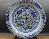 Qing Dynasty Kangxi Style Blue and White Doucai Porcelain Big Plate,China Vintage ceramic collection Chinese Antiques Porcelain