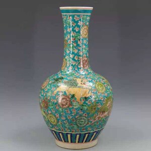 Chinese Antiaue Qing Dynasty Kangxi Guan Ware Style Famille Rose Fencai Porcelain Big Mallet Vase,China Vintage ceramic collection