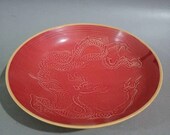 Song Dynasty Ding Ware Style Red Glaze Porcelain Plate,Carved Dish.Rare Vintage China Royal Art ceramic collection Chinese Antiques