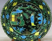 Chinese Ming Dynasty Yongle Guan Ware Style Black Ground Famille Verte Wucai Porcelain Plate,Chinese Royal Art Antique Ceramic Collection