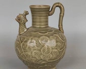 Five Dynasty Yue Ware Style Porcelain Celadon Chicken Head Pot.Rare Vintage China Royal Art ceramic collection Chinese Antiques Porcelain