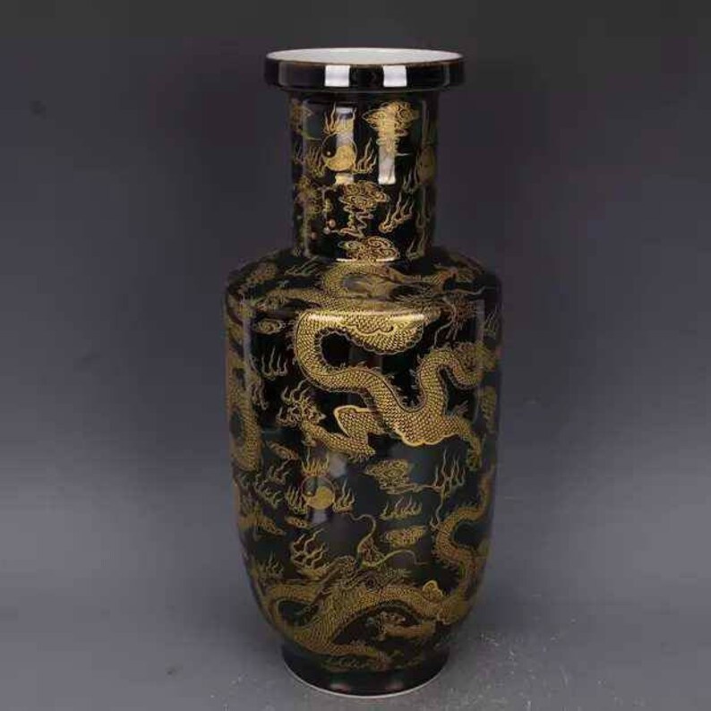 Qing Dynasty Kangxi Guan Ware Style Blue Ground Gold Enamel Porcelain Big Vase,China Vintage ceramic collection Chinese Antiques Porcelain