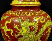 Ming Dynasty Jiajing Style Red Ground Gold Enamel Porcelain Lid Jar. China Royal Art Vintage ceramic Collection Chinese Antiques Porcelain