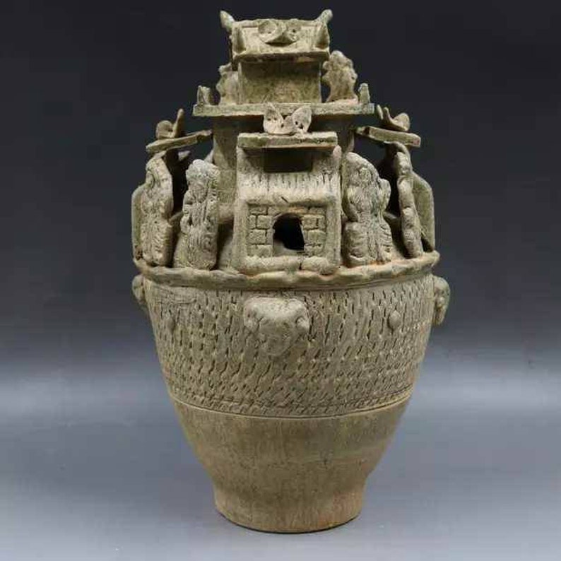 Chinese Antique Five Dynasty Yue Ware Style Porcelain Celadon Barn,Gucang,Granary.Rare Vintage China Royal Art ceramic collection