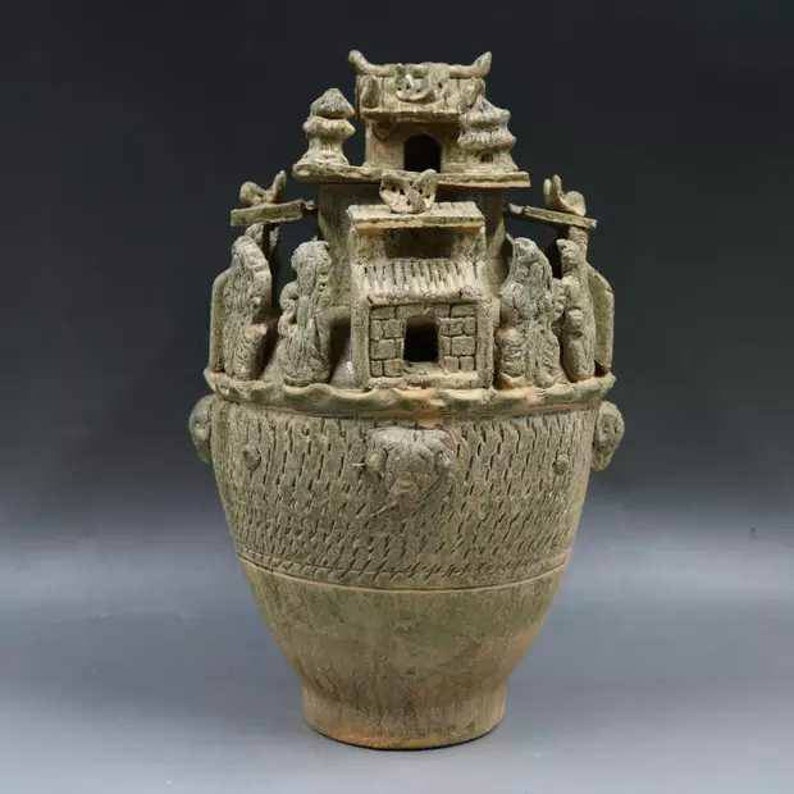 Chinese Antique Five Dynasty Yue Ware Style Porcelain Celadon Barn,Gucang,Granary.Rare Vintage China Royal Art ceramic collection