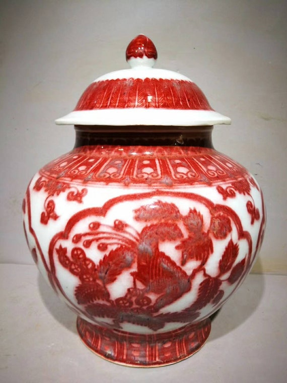 Chinese Antique 1962 Shanghai Museum Marked Style RED Glaze Porcelain Bowl.Rare China Royal Art Vintage ceramic Collection