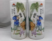 Pair of The Republic of China Minguo Famille Rose Porcelain Big Hat Pot,China Vintage ceramic Chinese Antiques Fencai Porcelain brushpot
