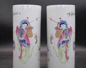 Pair of The Republic of China Minguo Famille Rose Porcelain Big Hat Pot,China Vintage ceramic Chinese Antiques Fencai Porcelain brushpot