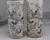 Pair of Qing Dynasty Tongzhi Marked Famille Rose Porcelain Big Hat Pot,China Vintage ceramic Chinese Antiques Fencai Porcelain brushpot