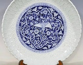 45 cm Diameter Yuan Dynasty Guan Ware Style Blue and White Carved Enchase Porcelain Big Plate,Collectible Vintage Ceramic Chinese Antiques