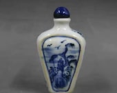 Qing Dynasty Minguo Style Blue and White Porcelain Snuff Bottle,Rare Vintage China Royal Art ceramic collection Chinese Antiques Porcelain