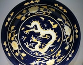 Ming Dynasty Style Black Ground Gold Colour Enamel Porcelain Plate. ceramic Collection Chinese Antiques Porcelain Christmas Gifts