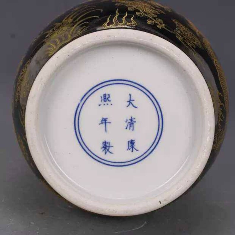 Qing Dynasty Kangxi Guan Ware Style Blue Ground Gold Enamel Porcelain Big Vase,China Vintage ceramic collection Chinese Antiques Porcelain