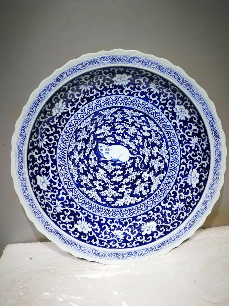 Late Yuan to Early Ming Dynasty Porcelain Blue and White Plate,rare