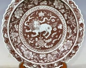 Chinese Ming Dynasty Guan Ware Style underglaze red Porcelain big Plate,Chinese Royal Art Antique Ceramic Collection,46 cm Chinese Antiques