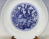 45 cm Diameter Yuan Dynasty Guan Ware Style Blue and White Carved Enchase Porcelain Big Plate,Collectible Vintage Ceramic Chinese Antiques