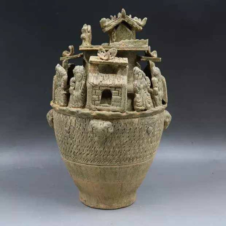 Chinese Antique Five Dynasty Yue Ware Style Porcelain Celadon Barn,Gucang,Granary.Rare Vintage China Royal Art ceramic collection