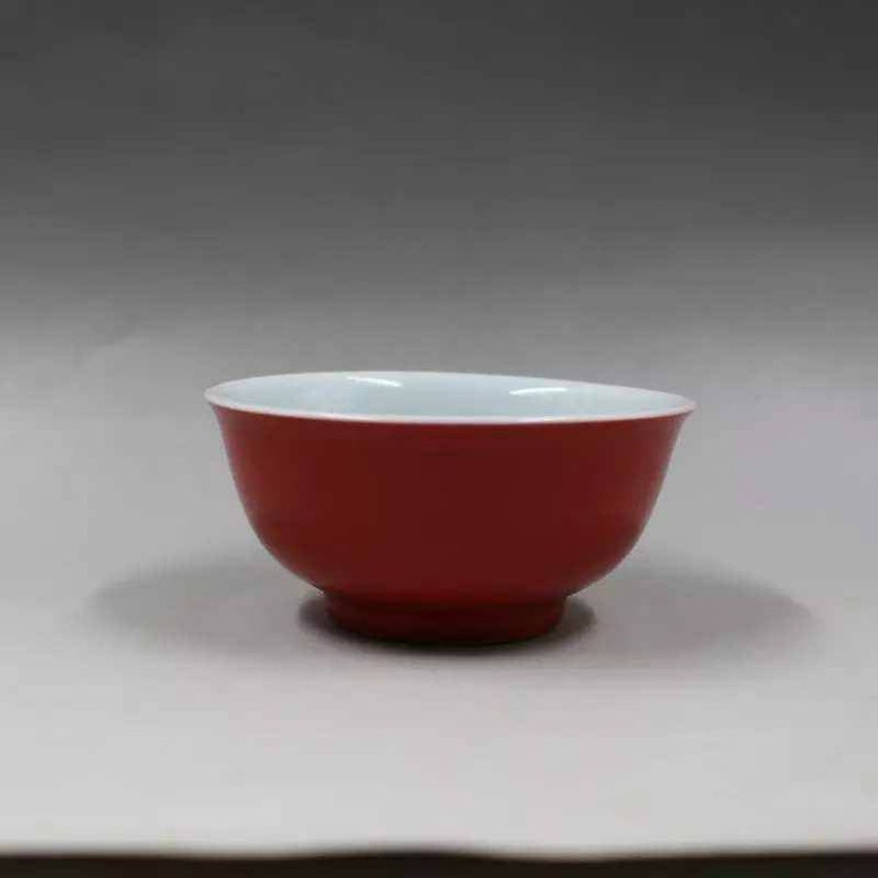 Chinese Antique 1962 Shanghai Museum Marked Style RED Glaze Porcelain Bowl.Rare China Royal Art Vintage ceramic Collection