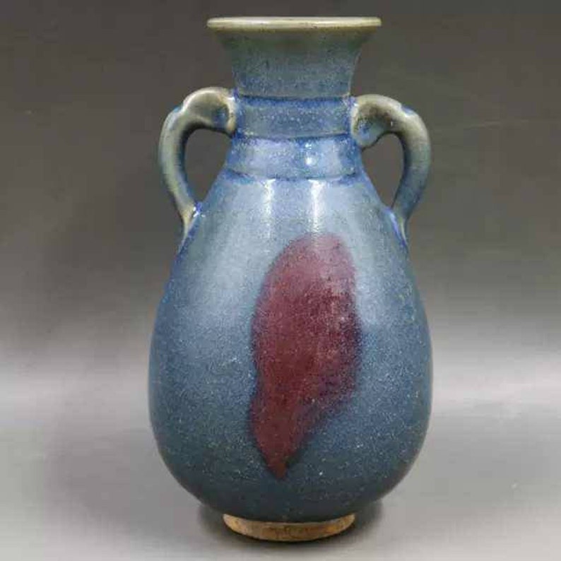 Chinese Antique Song Dynasty Jun Ware Style Celadon Yuhuchun Vase,Jun Kiln Porcelain Bottle,Rare China Royal Art Vintage ceramic collection