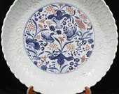 45 cm Diameter Yuan Dynasty Guan Ware Style Blue and White Carved Enchase Porcelain Big Plate,Collectible Vintage Ceramic Chinese Antiques