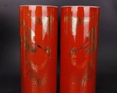 Pair of Qing Dynasty Tongzhi Red Ground Famille Rose Porcelain Big Hat Pot,China Vintage ceramic Chinese Antiques Fencai Porcelain brushpot