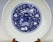 45 cm Diameter Yuan Dynasty Guan Ware Style Blue and White Carved Enchase Porcelain Big Plate,Collectible Vintage Ceramic Chinese Antiques
