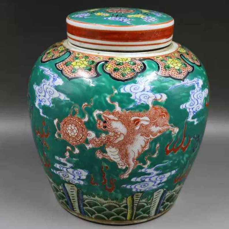 Chinese Antique Qing Dynasty Kangxi Guan Ware Style Famille Verte Guangcai Porcelain Mallet Bangchuivase China Art Ceramic Collection Fine Art Ceramics Art Collectibles
