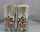 Pair of Qing Dynasty Tongzhi Marked Famille Rose Porcelain Big Hat Pot,China Vintage ceramic Chinese Antiques Fencai Porcelain brushpot