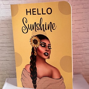 Tarjeta de felicitación en blanco Hello Sunshine de mujer negra