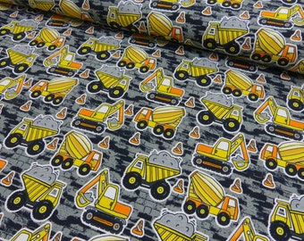 Jersey | Construction vehicles grey | | by the meter 50 cm x 150 cm