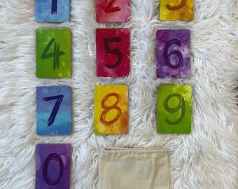 Tarjetas didácticas de números de madera, tarjetas de madera impresas a mano hechas a mano para aprender números, juguete de madera de la escuela Montessori para enseñar dígitos y números