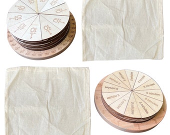 Juguetes de madera de la escuela Montessori: fracciones de reloj y números, tablero para aprender a contar la hora, rompecabezas de círculos y fracciones de madera, juego de aprendizaje de reloj