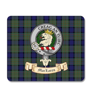 MacLaren Scottish Clan Mouse pad with MacLaren Clan Crest on MacLaren Tartan
