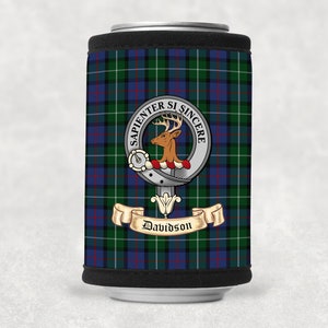 Davidson Scottish Clan Drink Can Coolie with Davidson Clan Crest on Davidson Tartan