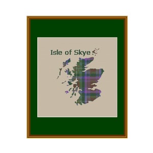 Mapa de Escocia con Tartán de la Isla de Skye - Patrón Punto de Cruz - Descargar