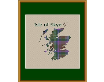 Scotland Map with Isle of Skye  Tartan - Cross Stitch Pattern - Download