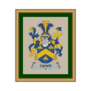 Lynch Family Name Coat of Arms Cross Stitch Pattern
