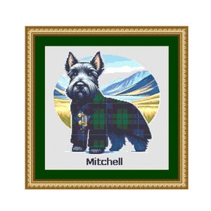 Scottie Hund im Mitchell Scottish Clan Tartan Kreuzstich Muster - Download