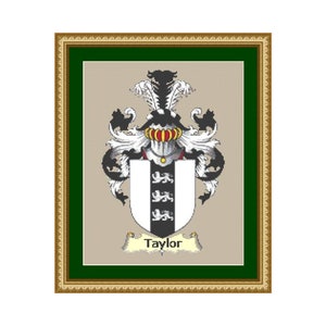 Taylor Family Name Coat of Arms Cross Stitch Pattern