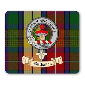 Buchanan Scottish Clan Mouse pad with Buchanan Clan Crest on Buchanan Tartan