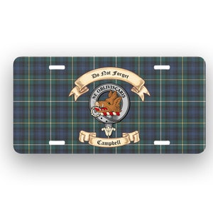 Campbell Scottish Clan License Plate with Crest-Motto and Tartan