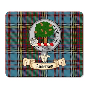 Anderson Scottish Clan Mouse pad with Anderson Clan Crest on Anderson Tartan