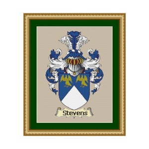 Stevens Family Name Coat of Arms Cross Stitch Pattern