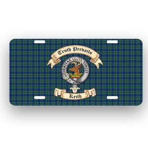 Keith Scottish Clan License Plate with Crest-Motto and Tartan