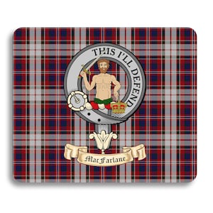 MacFarlane Scottish Clan Mouse pad with MacFarlane Clan Crest on MacFarlane Tartan