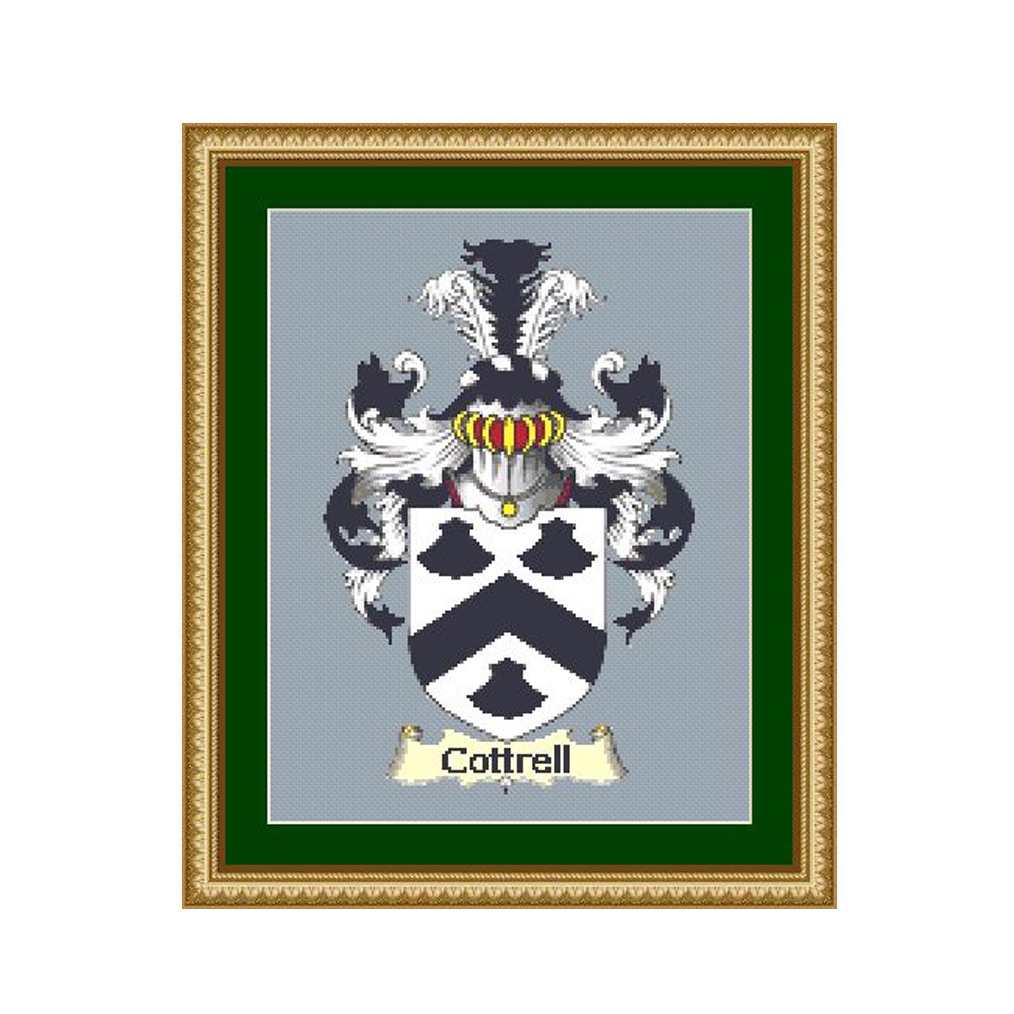 Cottrell Family Name Coat of Arms Cross Stitch Pattern