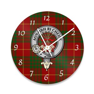 Cameron Scottish Clan Wall Clock - Cameron Clan Crest on the Cameron Tartan-Display your heritage proudly