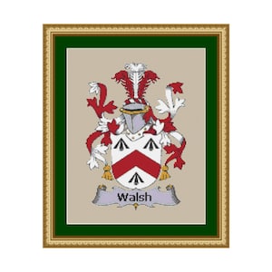 Walsh Family Name Coat of Arms Cross Stitch Pattern